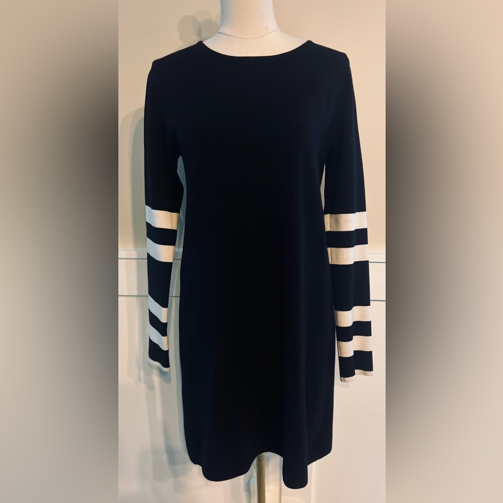 Zara Black Knit Long Sleeved Striped Dress